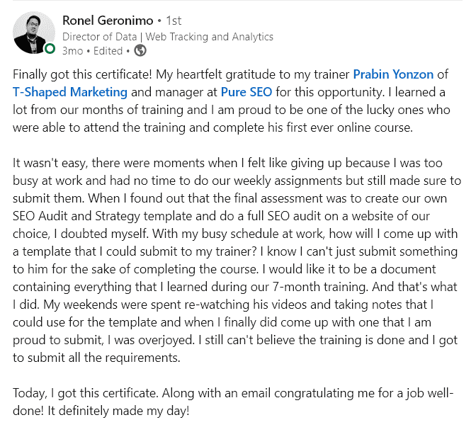 Ron LinkedIn post